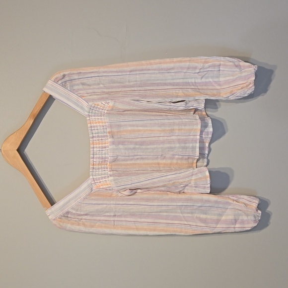 Bcbgeneration Women Chiffon Smocked Striped SquareStriped Sleeve blouse top sz S - Picture 5 of 8